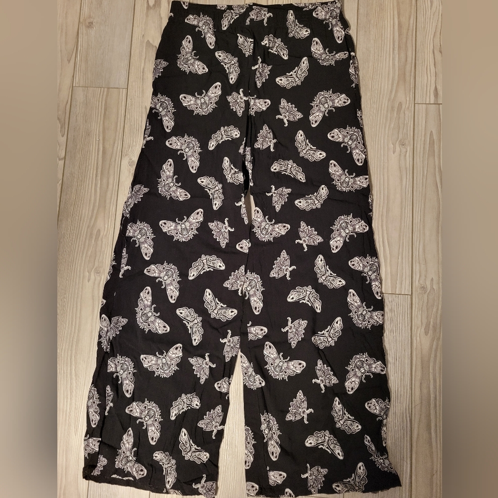 Black and White Butterfly Print Women's Wide Leg Pants
